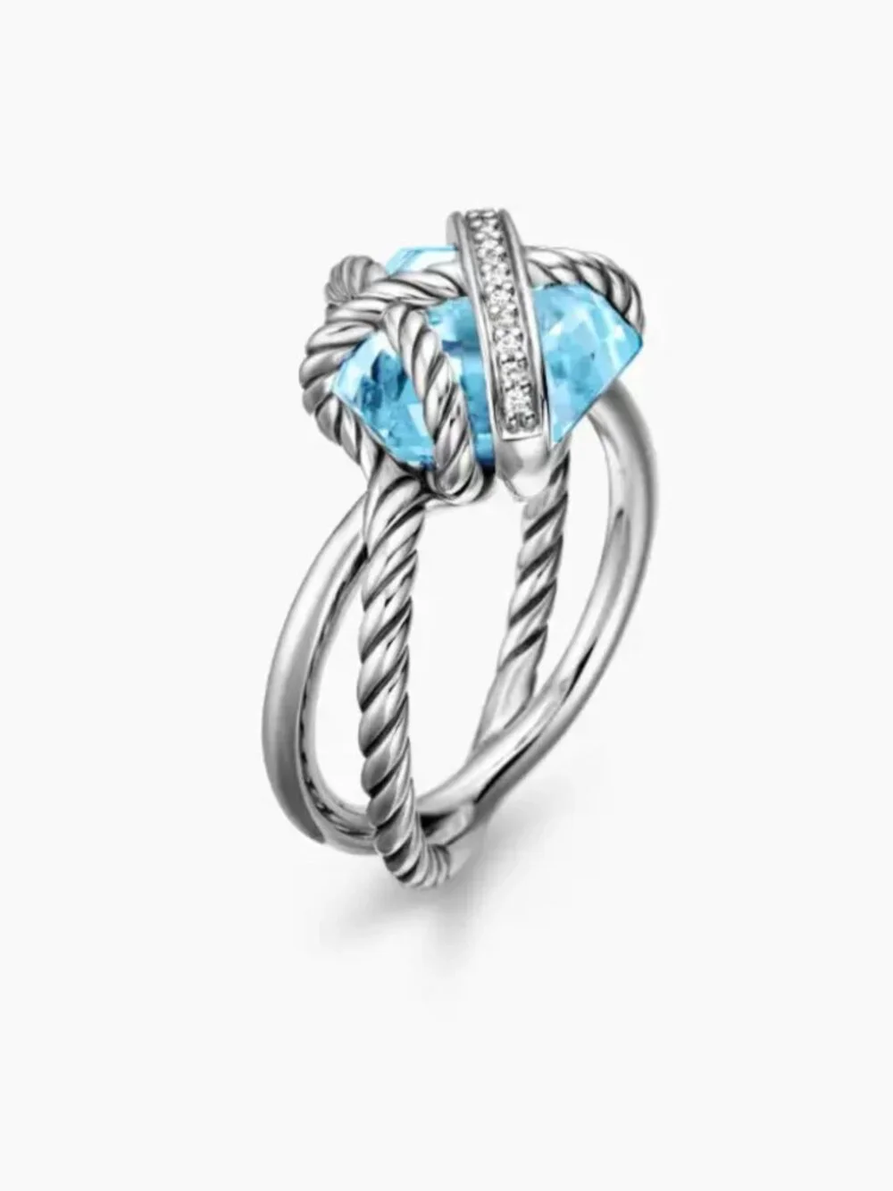 David Yurman Hexagonal Blue Diamond Ring